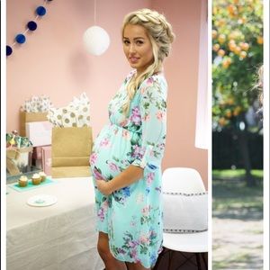 Pink Blush Mint Floral Maternity Dress